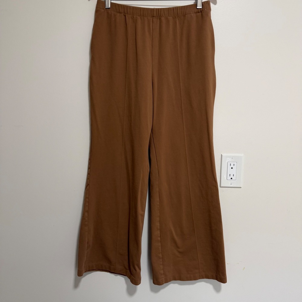 Uniqlo Wide Leg Elastic Waist Pants Womens Large Brown Casual Stitched Crease